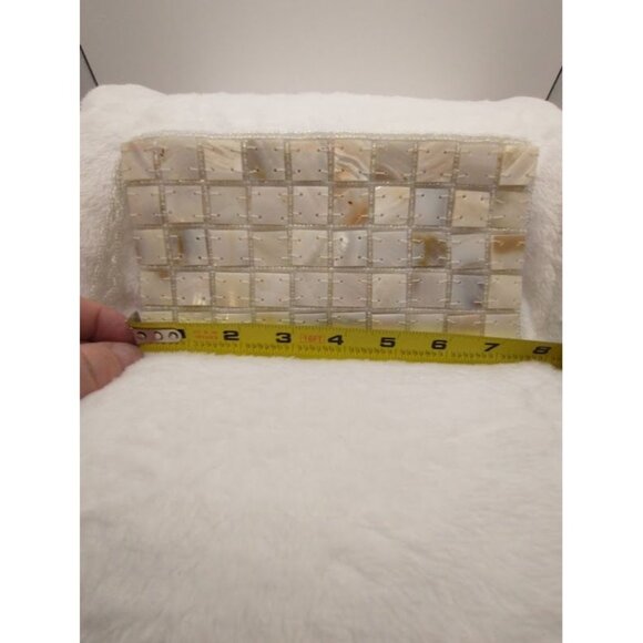 Elegant Mother of Pearl Beaded Satin Clutch Purse with Zipper & Wrist Strap - Picture 6 of 9